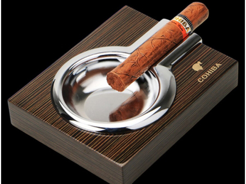 Gạt tàn Cigar Cohiba chính hãng 1 điếu chất liệu gỗ và thép không gỉ 